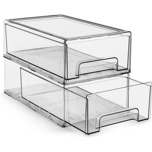 Sorbus Medium Clear Storage Drawers (2 Pack) Stackable Organizer Drawers for Fridge, Pantry, Kitchen Pull-Out Storage Bins with Handles, Slide Out Acrylic Drawers