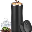 17 oz / 500 ml Travel Coffee Mug, One-Handed Black Insulated Coffee Tumbler with Lid, Leak Proof Stainless Steel Coffee Cup, Reusable Water Bottle for Office, Car, Travel, Hot Coffee and Cold Drinks
