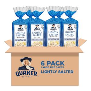 Quaker Large Rice Cakes, Lightly Salted, Gluten Free, 100% Whole Grains, 4.47 Oz, Pack of 6 (Best By: 08/22/2025)