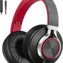 AILIHEN Wired Headphones with Microphone Volume Control Noise Isolating Red | Over Ear Headphones Wired for Teens and Adults, Super Soft Cushions, Portable Bag, Durable 3.5mm for PC, Tablet&Chromebook