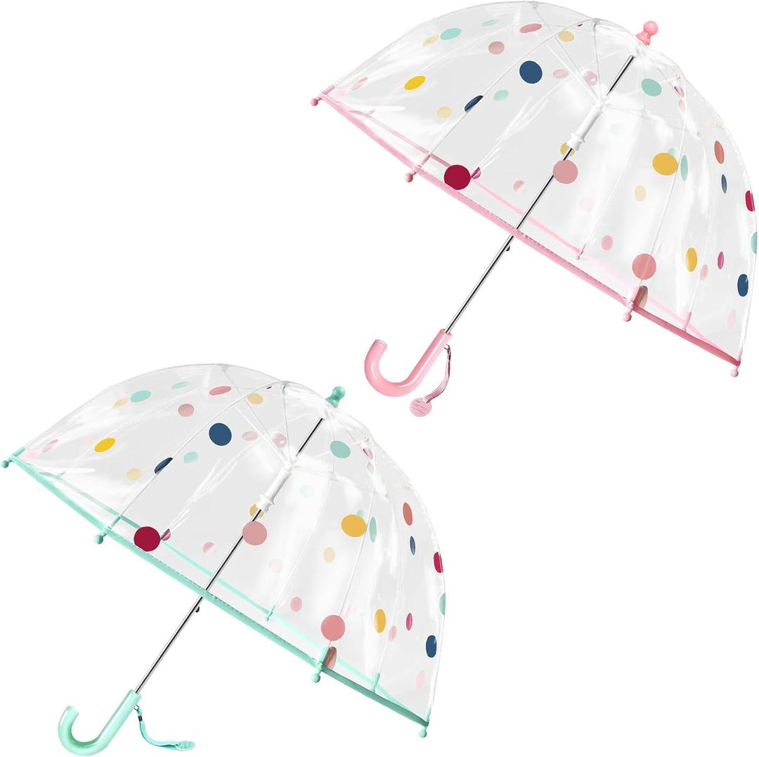 2 Pack Kids Clear Umbrellas for Rain Dome Bubble Umbrella Windproof for Toddler Boys Girls