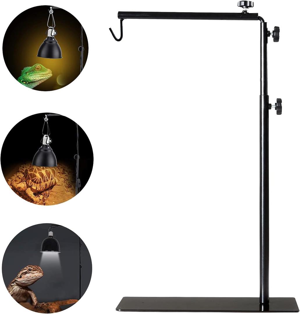 BETAZOOER Reptile Lamp Stand Adjustable 16-35 Inch Domes Heat Lamp Metal Bracket Floor Light Holder Support for Reptile Glass Terrarium Heating Light (Large (Pack of 1))