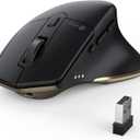 iClever Wireless Mouse with Bluetooth or USB Receiver, 5 Adjustable 2400DPI Rechargeable Computer Mice, Wireless Mouse for Laptop, iPad, MacBook, Tablet, PC (Black-Gold)