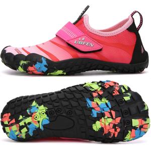 UBFEN Water Shoes for Kids Boys Girls Aqua Socks Barefoot Beach Sports Swim Pool Quick Dry Lightweight (B Black Pink 6 Big Kid)