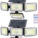 Mokot Solar Lights Outdoor, 288 LED 2800LM Motion Sensor Outdoor Light with Remote Control, 4 Heads IP65 Waterproof Solar Flood Security Lights for Outside Patio Wall -2PACK