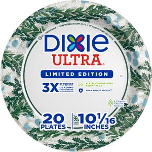 Dixie Ultra Limited Edition Paper Plate, 10 in. Dinner-Size Printed Disposable Plates, 20 ct