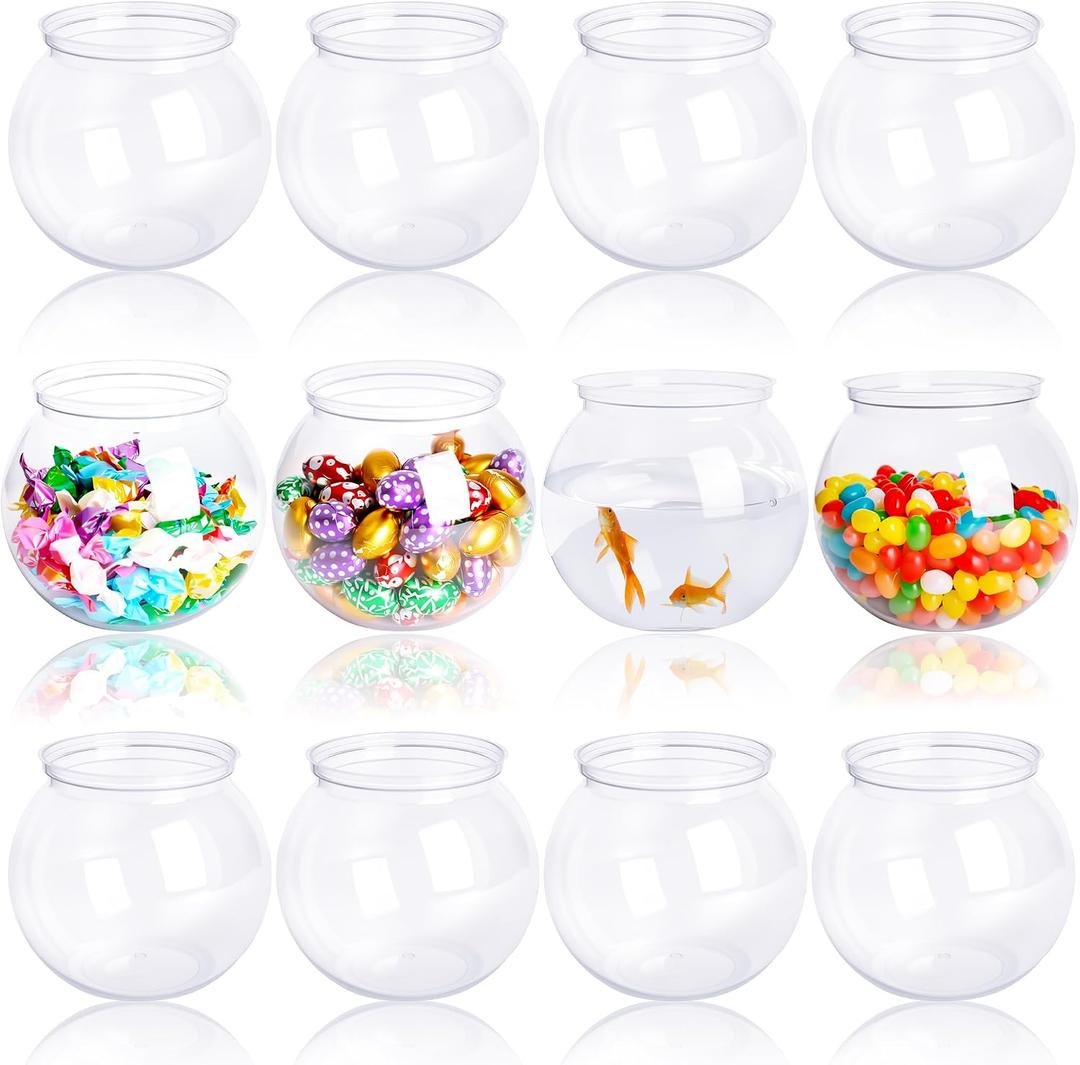 12 Pack 26 oz Plastic Fish Bowls Mini Clear Fish Bowls Small Round Fishbowl Aquarium Bulk for Centerpieces Home Decor Party Favors