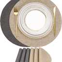 Eforcurtain Thick Linen Style Cloth Placemats Set of 6 Fabric Placemats Heat Resistant Machine Washable Table Mats Double Layer Water Absorbent Place Mats, Beige and Charcoal Round 15 Inch Place Mats