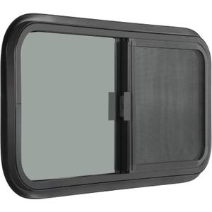 Horizontal RV Window, 30" W x 20" H Tinted Sliding RV Window with Net Screen and Trim Ring, Suitable for 15/16" or 1-3/8" and Slightly Thicker Up to 1/16" Walls, DOT Approved