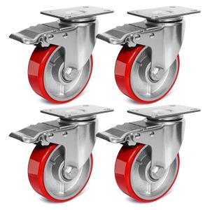 4 Inch Heavy Duty Casters, Swivel Caster Wheels with Brake, Polyurethane on Steel Wheel- Casters Set of 4 with 2000 lb Capacity, Caster Wheels for Furniture Workbench Cart (4 Brake)