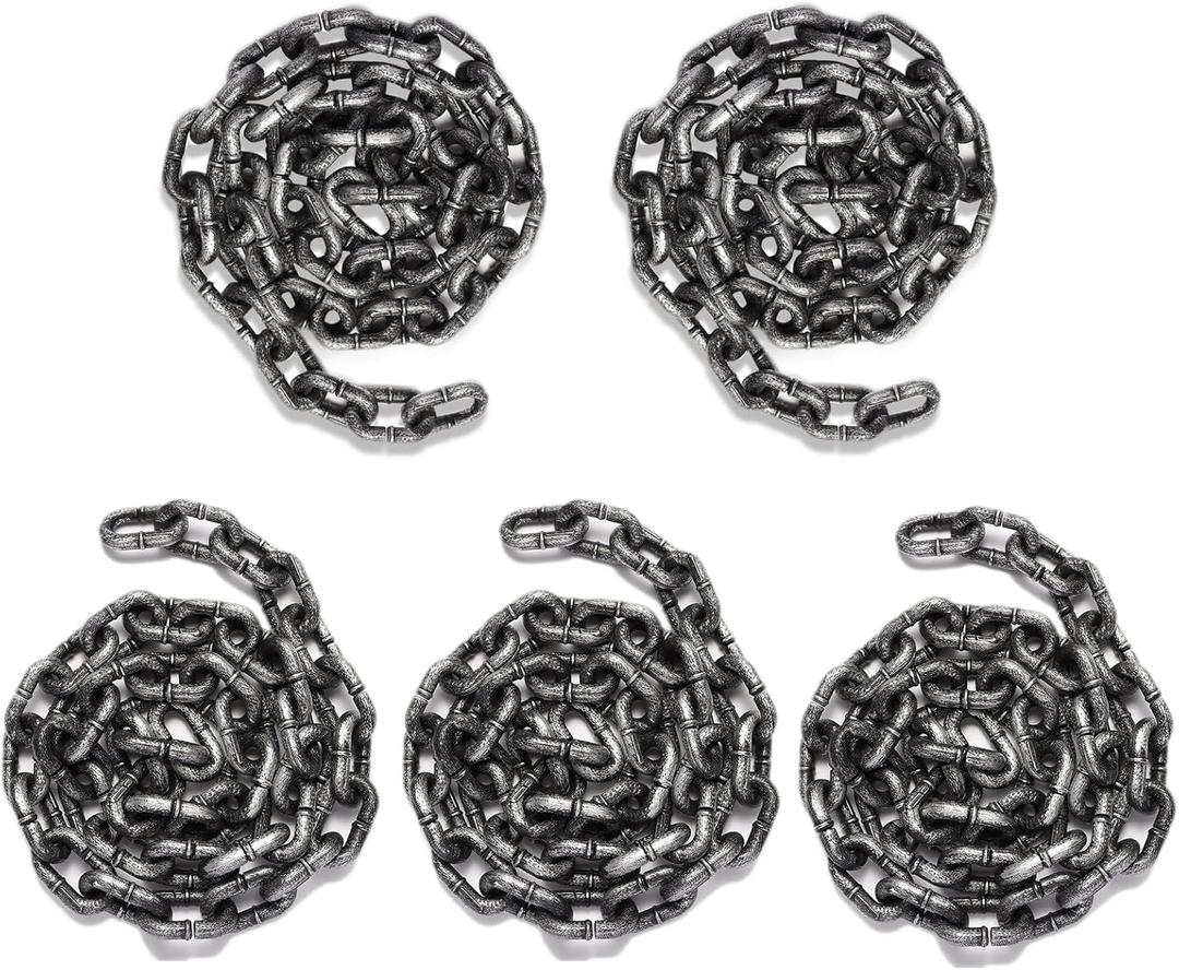 5 Pieces 6 Feet Halloween Chain Props Fake Halloween Plastic Chain Decorations for Prisoner Cosplay Chain Links for Halloween Party Haunted House Accessories