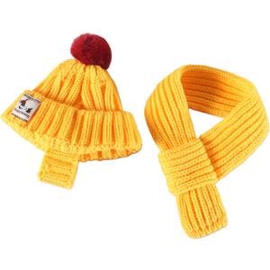 Dog Winter Hat Scarf Set Knitted Pet Hat New Year Winter Warm Cap Dog Costumes Neck Ear Warmer for Small Dogs Cats Pet Outfits for Small Dogs (Yellow) M