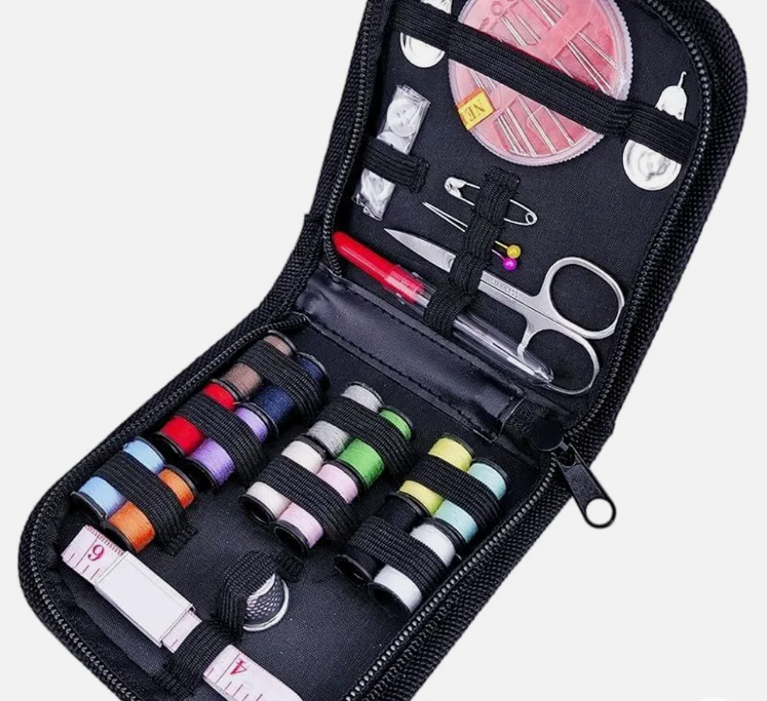 42pcs Sewing Kit for Home, Travel & Emergencies - Filled with Notions Scissor & Thread - Black Bag