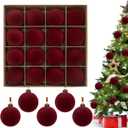 3.15" Burgundy Velvet Christmas Ball Ornaments Set, 16 pcs Flocked Red Xmas Tree Decoration, Large Shatterproof Decorative Hanging Balls for Party Holiday Wreath Garland Home Dcor