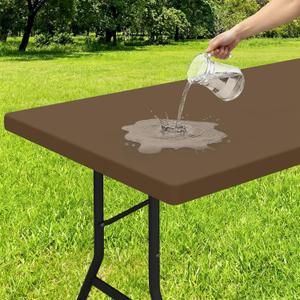 Smiry Rectangle Tablecloth, Elastic Fitted Flannel Backed Vinyl Tablecloths for 8ft Folding Tables, Waterproof Wipeable Table Covers for Indoor, Outdoor, Picnic and Camping (Brown, 30"x96")