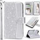 ULAK for iPhone SE 3(2022)/SE(2020)/8/7 Wallet Case with Card Holder, Premium PU Leather Flip Case with Kickstand Card Slots,Wrist Strap, Durable Shockproof Cover 4.7 Inch, Silver