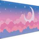 Cute Clouds Desk Mat Kawaii Desk Pad Gaming Mouse Pad Large Blue Sky Deskmat XXL Mousepad, Pink Purple Keyboard Mouse Mat Computer Mat for Desk, Kawaii Desk Decor for Women Girls 31.5X15.75 in (Q-painted Moon)