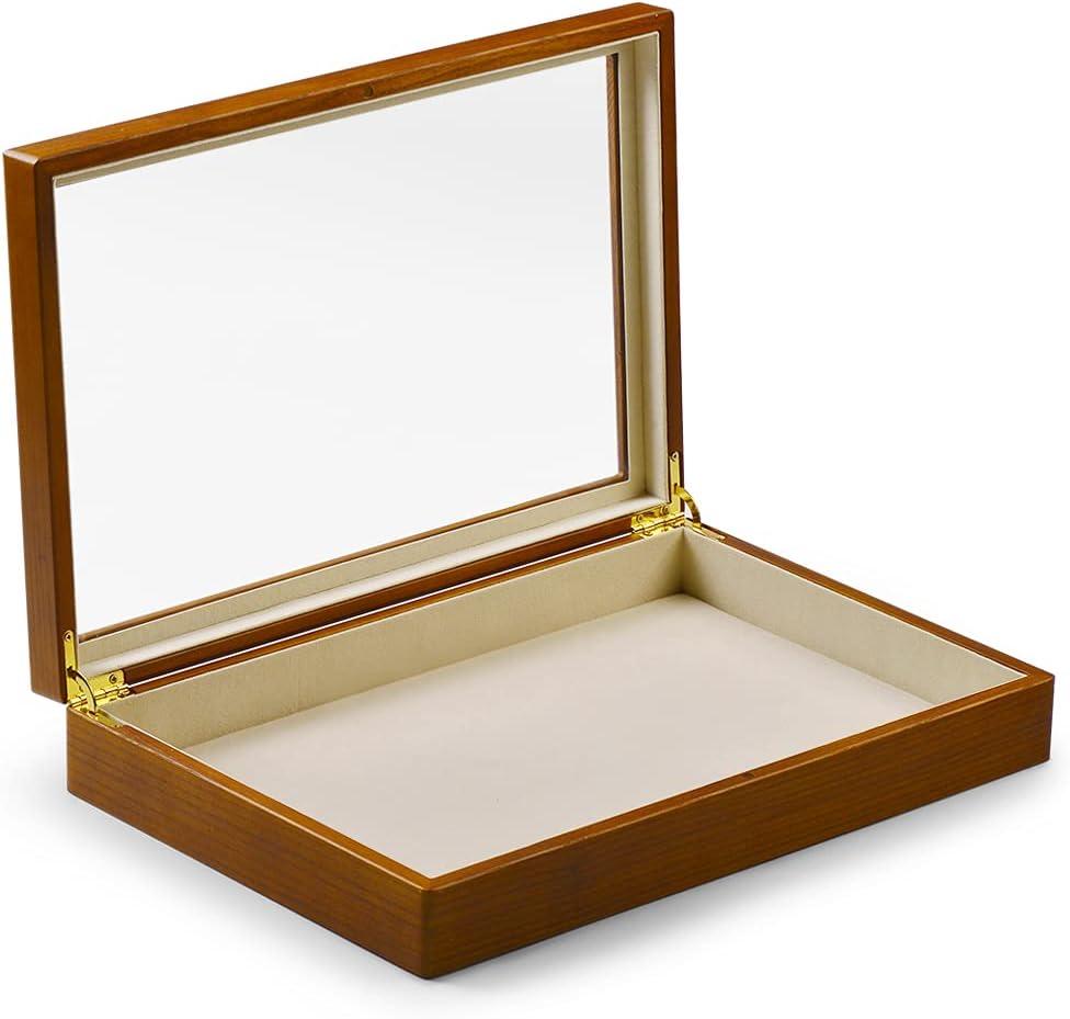 Oirlv Creamy-white Solid Wooden Jewelry Box with Glass Lid Large Vintage Jewelry Organizer Case for Women,Display Tray Drawer Trinket Organizer