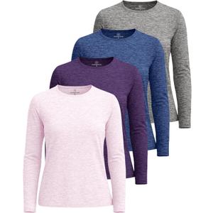 Real Essentials 4 Pack: Women's UPF 50+ Quick Dry Fit Sun Shirts Long Sleeve UV SPF Hiking Top Outdoor 