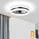 VOLISUN Low Profile Ceiling Fans with Lights and Remote, Fandelier Ceiling Fan Flush Mount, 3000K-6500K Smart Bladeless LED Fan Light, Black Modern Ceiling Fans with Lights for Bedroom, 19.7 INCH