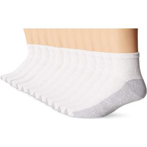 Hanes Men's Double Tough Ankle Socks (12-14, White/Grey - 12 Pack)