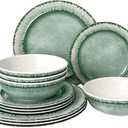 AELS Melamine Dinnerware Set of 12 Pcs Dinner Dishes Set for Indoor and Outdoor Use, Dishwasher Safe, Lightweight Unbreakable, BPA Free, Sage Green