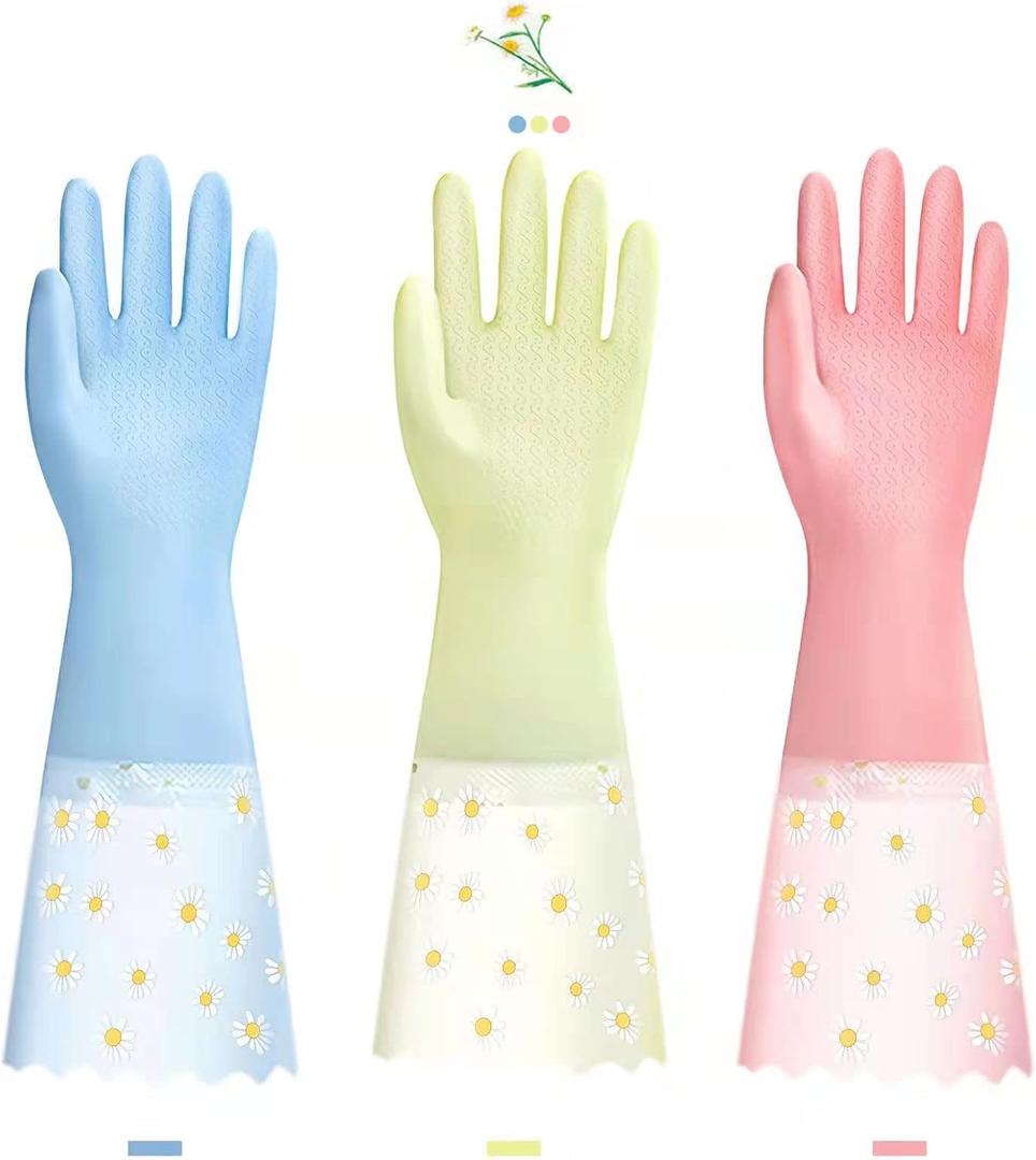 KAQ Dishwashing Gloves - 3 Pairs Reusable Non-Slip Rubber Kitchen Gardening Household Gloves (Medium)