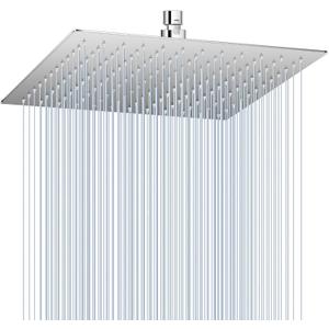 12 inch Ceiling Rain Shower Head Chrome Polished - All Metal 304 Stainless Steel, Full Body Rainrfall Shower with 144 Silicone Nozzles, Large Square Showerheads Modern Bathroom