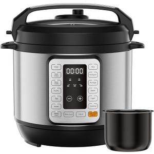 DUMOS 16-in-1 Electric Pressure Cooker, 6QT Programmable Multi Cooker with 12 One-Touch Presets, Soup Steam Yogurt and More, Ceramic Inner Pot Delay Start & Keep Warm, Includes Recipe Guide, Silver