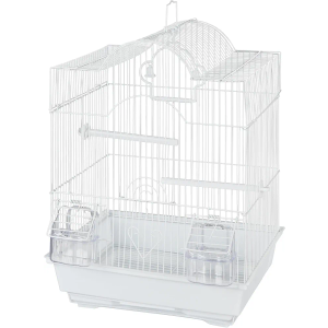 PENN-PLAX Small Bird Starter Kit with Birdcage and Accessories – Great for Parakeets, Lovebirds, Parrotlets, Finches, Canaries, and More – Arch Style Cage – White