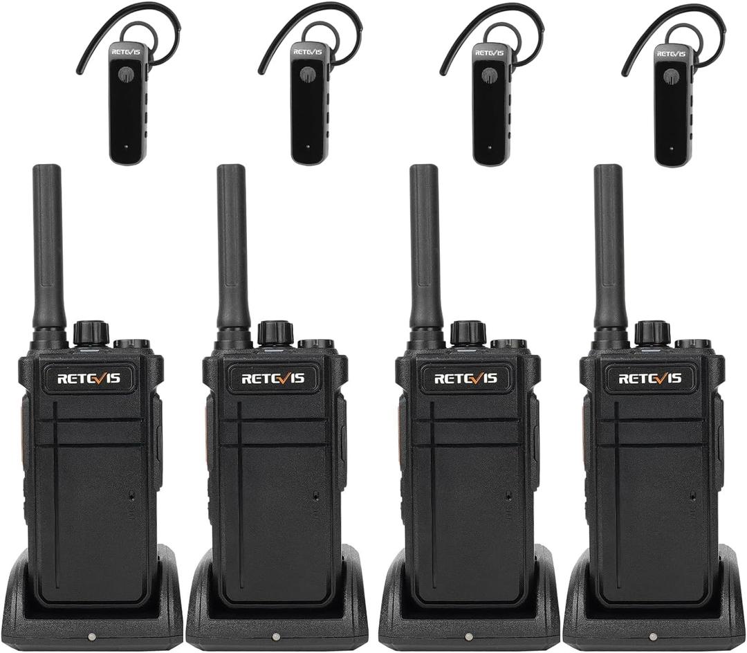 Retevis RB37 Bluetooth Walkie Talkies, Bluetooth Two Way Radio with Wireless Earpiece, Flashlight, 2000 mAh&120h Standby, Type-C, 9-Level VOX&Squelch, for School Hospital Retail Manufacture (4 Pack)