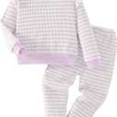 Mioglrie Toddler Baby Girl Clothes Fall Winter Sweatsuit Newborn Sweatshirt Sweat Pant Sets Outfits Infant Girls Clothing (3-4T, Purple Stripe)