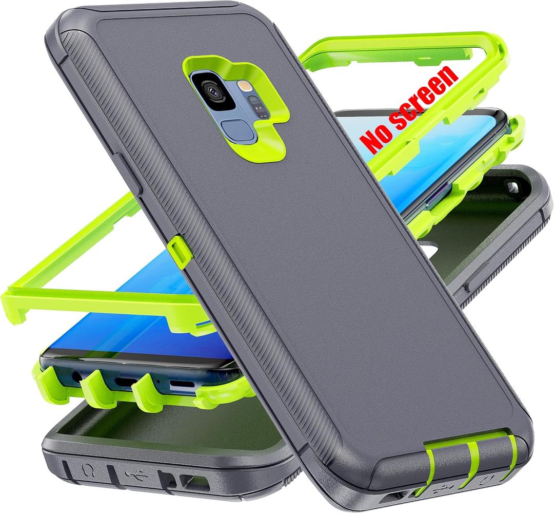 For S9 Case,[Military Grade] 3 in 1 Full Body Shockproof Dust/Drop Proof Heavy Duty Protection Cover,for Samsung Galaxy S9 5.8 Inch,Green+Grey