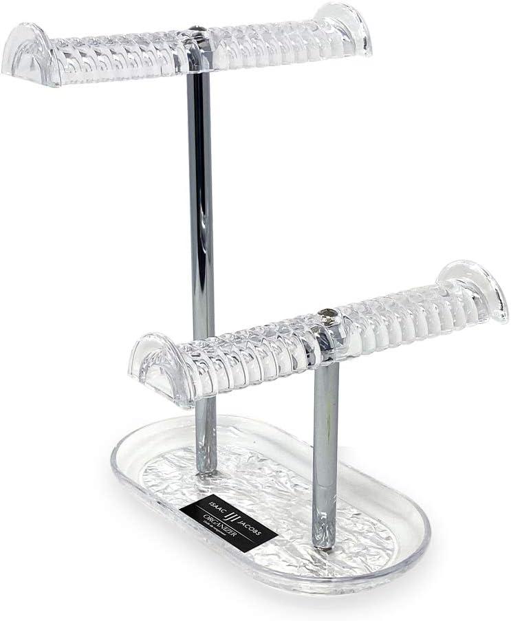 Isaac Jacobs 2-Tier Clear Acrylic Necklace & Bracelet Holder (10.25 H & 5.25 H), Double T-Bar Hanging Chain Organizer, Sleek & Sturdy Jewelry Stand & Tray for Rings, Bedroom, Bathroom
