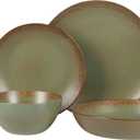 Bloomhouse Palermo Sun Double Bowl Stoneware Reactive Glaze Plates and Bowls Dinnerware Set - Cardamom Green, Service for Four (16pcs)