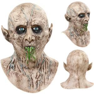 Vampire Mask Scary Zombie Monster Sharp Teeth Mask Halloween Devil Full Head Latex Costume Props for Party (Grey)