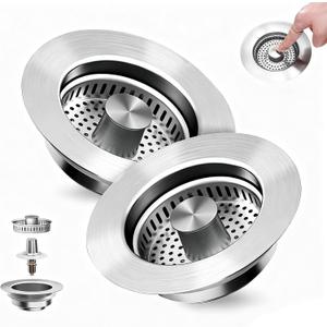 Kitchen Sink Drain Strainer 3-in-1,Pop-Up Stopper & Anti-Clogging Basket - 304 Stainless Steel Sink Strainer Anti-Clogging Sink Drain Strainer for US Standard Kitchen Drain