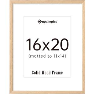 Upsimples 16x20 Frames, Natural Solid Wooden Picture Frames, Display 11x14 with Mat or 16 x 20 Without, Vertical or Horizontal Wall Hanging, 1 Pack, Natural