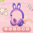 Bluetooth Noise Cancelling Headphones for Kids,Foldable Cat Headphones with LED Light Up Ear,Cat Ear Headphones for Toddler with Microphone/TF Card,Kids Bluetooth Headphones (Rabbit Purple)