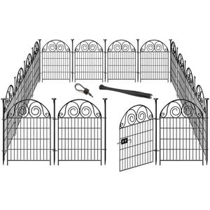 Tall Garden Animal Barrier Fence With Gate,40 in(H)27 in(L) 12 Panels Dog Digging Fence Barrier, Black Metal Temporary Fences, Reusable Defense Fencing For Outdoor Yard. Total 26.2 FtPatented