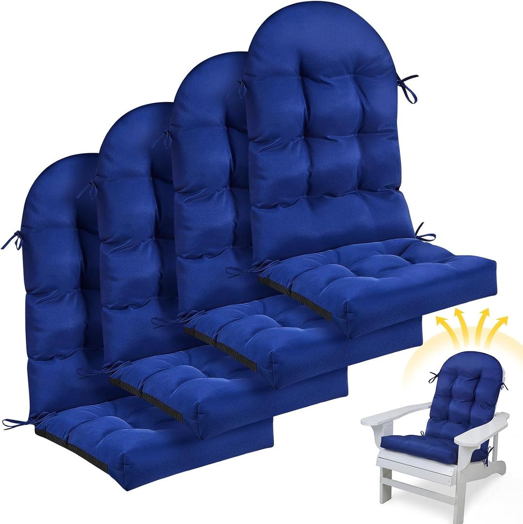 Geelin 4 Pcs Outdoor Patio Chair Cushion Thick High Back Adirondack Chair Cushion Tufted Weather & Fade Resistant Anti-Slip Outside Rocking Chairs Pads with Ties, 44 x 19 x 4 Inch (Dark Blue)