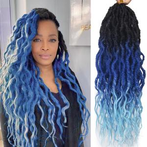 Faux Locs Crochet Hair For Black Women Soft Locs 24 Inch Goddess Crochet Hair Curly Ends Dreadlocks Boho Style Synthetic Braiding Hair Extensions (6 Packs, Ocean Blue) (1B/Blue)