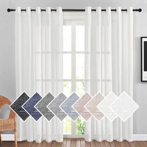 NICETOWN White Sheer Linen Curtains 84" Long, Grommet Top Privacy with Enough Light Through Semi Sheer Window Treatments Vertical Drapes for Living Room/Bedroom, 2 Pieces = 140" Wide