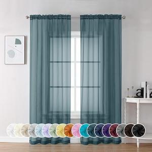 Chyhomenyc Stone Blue Sheer Curtains 72 Inch Length 2 Panels, Light Filtering Soft Airy Rod Pocket Voile Window Curtain Drapes for French Door Bedroom Living Room, Each 42Wx72L Inches