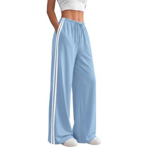 PRETTYGARDEN Womens Wide Leg Sweat Pants Striped Flowy Pants Trousers (M)