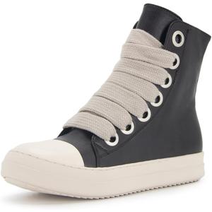 Kluolandi Fashion High Top Sneakers for Women Wide Lace Up Black White Platform Sneaker Shoes with Zipper (7)