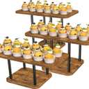 Cupcake Stand Wooden Dessert Table Display Set Rustic Dessert Stands Cupcake Display Stand Rectangle Serving Tray for Party Baby Shower Birthday Graduation Wedding (2 Tier Square-3P)