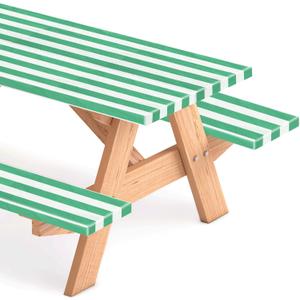 SmoothNovelty Picnic Table Cover with Bench Covers 72 x 30 Inch Waterproof Elastic Fitted Outdoor Stripe Tablecloth for 6 ft Rectangle Tables, School Camping Accessories Park(Aqua Color and White)