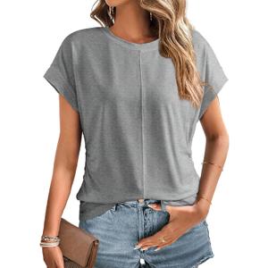 Dokotoo Spring Tops for Women 2025 Cap Sleeve Side Ruched Summer Tops for Women Trendy Women Clothing (Gray, XXL)