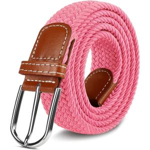 Multicolored Woven Stretch Belt for Men and Women, Braided Elastic Golf Belts Jeans Casual Pants Sport Belt (Pink)